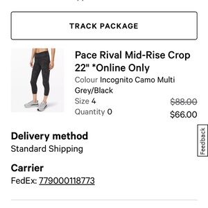 Lululemon Pace Rival 22’ camo leggings size 6